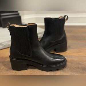 Madewell Women Sz 7.5 The Gwenda Platform Ankle True Black Leather Chelsea Boot